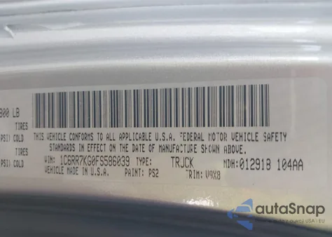 2015 Ram 1500 St из США, поврежденный, VIN 1C6RR7KG0FS586039